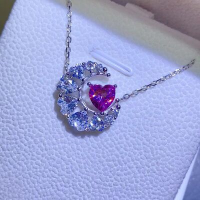 1 Carat Moissanite 925 Sterling Silver Heart Necklace - JEXIE