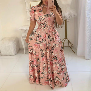 Flowered Pink Elegant Maxi Dress - JEXIE